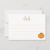Cute Pumpkin Drawing Custom Monogram Lined ノートカード (正面)