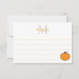 Cute Pumpkin Drawing Custom Monogram Lined ノートカード