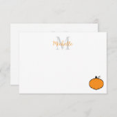 Cute Pumpkin Drawing Personalized Monogram ノートカード (正面/裏面)