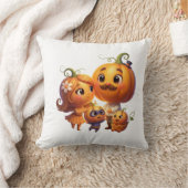 Cute Pumpkin Family Portrait Fall Throw Pillow クッション (ブランケット)