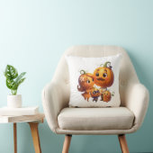 Cute Pumpkin Family Portrait Fall Throw Pillow クッション (椅子)