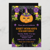 Cute Pumpkin Floral Halloween Birthday 招待状 (正面/裏面)