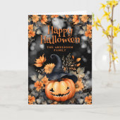 Cute Pumpkin Ghost Floral Photo Happy Halloween カード (黄色い花)