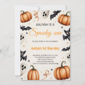 Cute Pumpkin & Ghost Halloween Birthday Invitation 招待状 (正面)