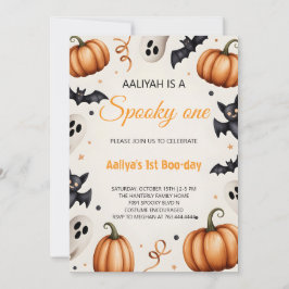 Cute Pumpkin & Ghost Halloween Birthday Invitation 招待状