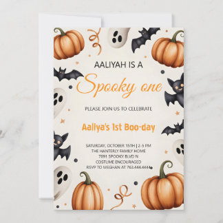 Cute Pumpkin & Ghost Halloween Birthday Invitation 招待状