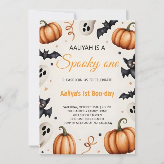 Cute Pumpkin & Ghost Halloween Birthday Invitation 招待状 (正面)