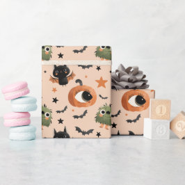 Cute Pumpkin Monster and Bat Pattern Halloween  ラッピングペーパー