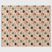 Cute Pumpkin Monster and Bat Pattern Halloween ラッピングペーパー (フラット)