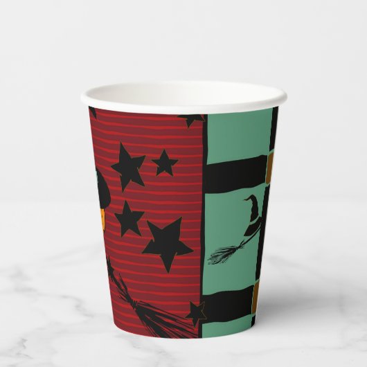 Cute Pumpkin Orange Retro Jack-o’-Lantern Witch  紙コップ (裏面)