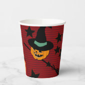 Cute Pumpkin Orange Retro Jack-o’-Lantern Witch  紙コップ (左)