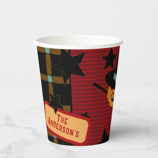 Cute Pumpkin Orange Retro Jack-o’-Lantern Witch  紙コップ (正面)