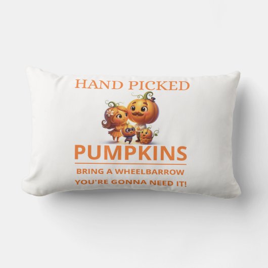 Cute Pumpkin Patch Kids Hand Picked Pumpkins Throw ランバークッション (正面)