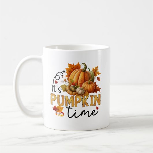 Cute pumpkin time word art Seasonal コーヒーマグカップ (左)