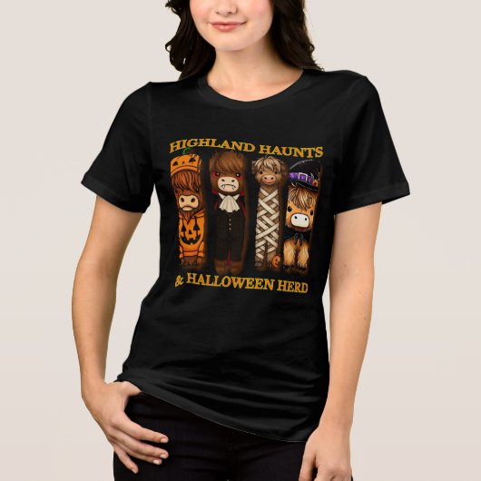 Cute Pumpkin Vampire Mummy & Witch Bull Halloween トライブレンドＴシャツ (正面)