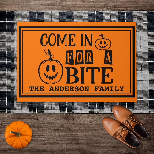 Cute Pumpkins & "Come In for a Bite" Halloween ドアマット (クリエイターアップロード済み)