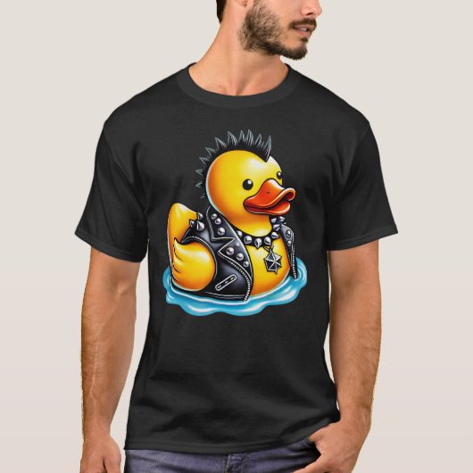 Cute Punk Rubber Duck Rock'n Roll Goth, Funny Duck Tシャツ (正面)