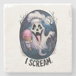 Cute Punny Ghost Ice Cream Halloween Coaster ストーンコースター