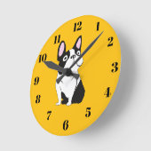 Cute Pup, yellow ラウンド壁時計 (傾斜)