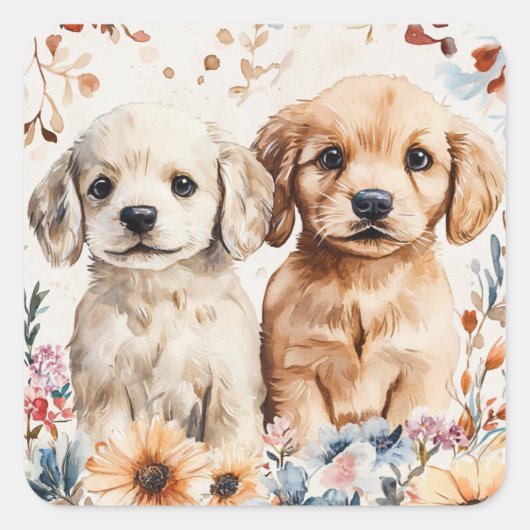 Cute Puppies スクエアシール (正面)