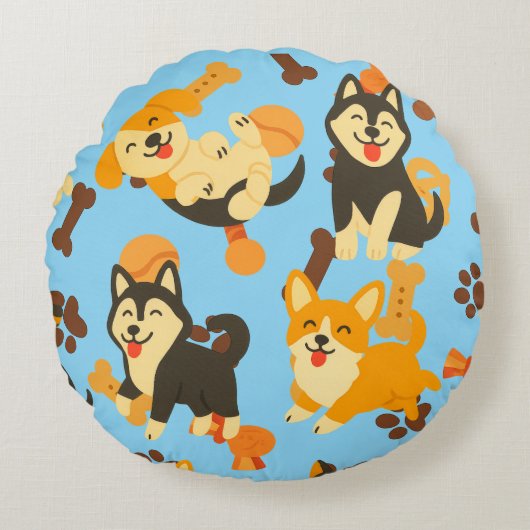 Cute Puppies ラウンドクッション (正面)