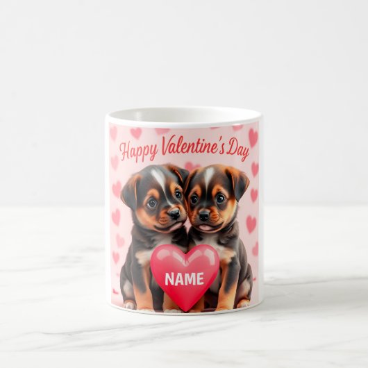 Cute puppies Happy Valentine's day personalized コーヒーマグカップ (中央)