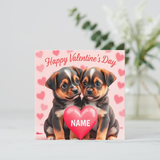 Cute puppies Happy Valentine's day personalized シーズンカード (スタンド正面)
