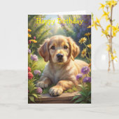 Cute Puppy カード (黄色い花)