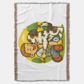 Cute Puppy and Kid Playtime スローブランケット (正面縦)