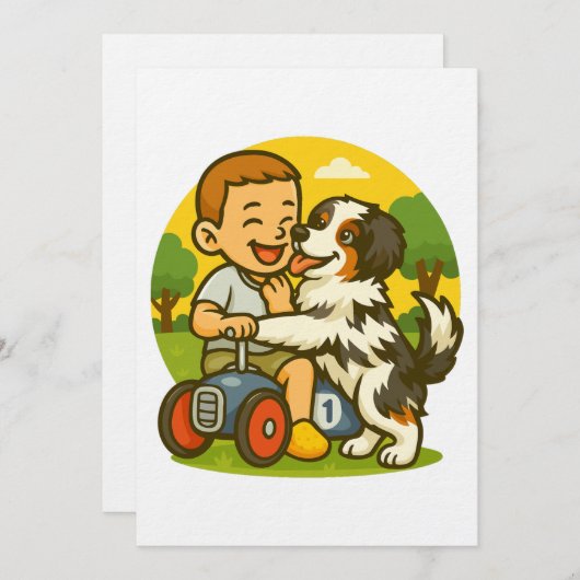 Cute Puppy and Kid Playtime 招待状 (正面/裏面)