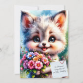 Cute Puppy Birthday Card with Flowers カード (正面)