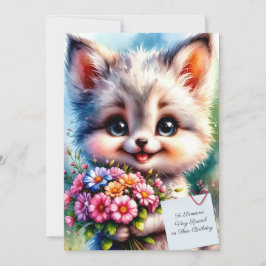 Cute Puppy Birthday Card with Flowers カード