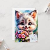 Cute Puppy Birthday Card with Flowers カード (正面/裏面インサイチュ)