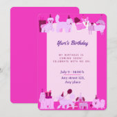 Cute Puppy Birthday Invitation for Girls 招待状 (正面/裏面)