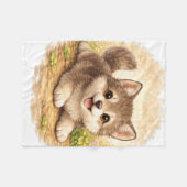 Cute Puppy Blanket – Kawaii Dog Lover Gift フリースブランケット (正面(横))