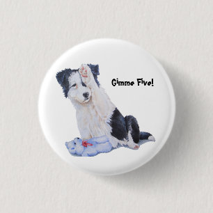 Cute puppy border collie gimme five! art button 缶バッジ