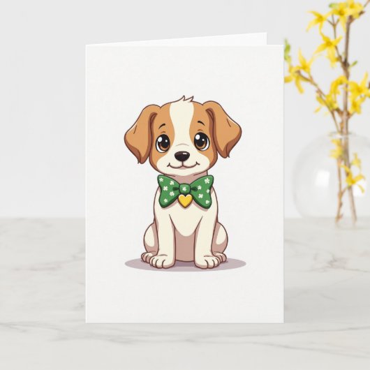 Cute Puppy Bow Tie Card カード (黄色い花)