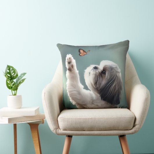 Cute Puppy & Butterfly Decorative Throw Pillow  クッション (椅子)