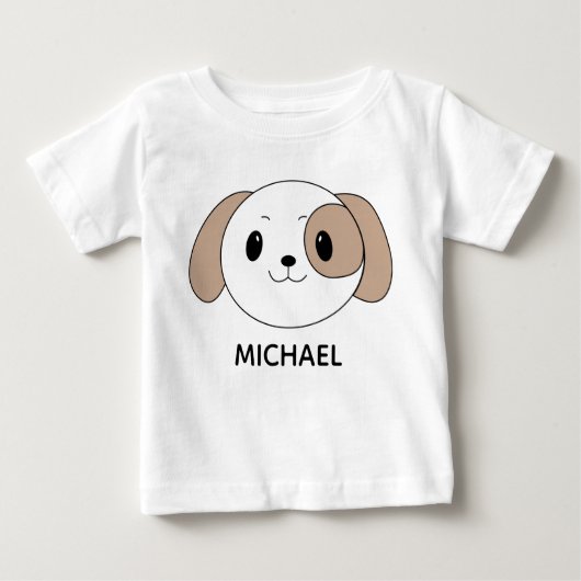 Cute Puppy Cartoon Face Personalised ベビーTシャツ (正面)