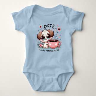 Cute Puppy Coffee Lover Baby Bodysuit - Coffee Mak ベビーボディスーツ