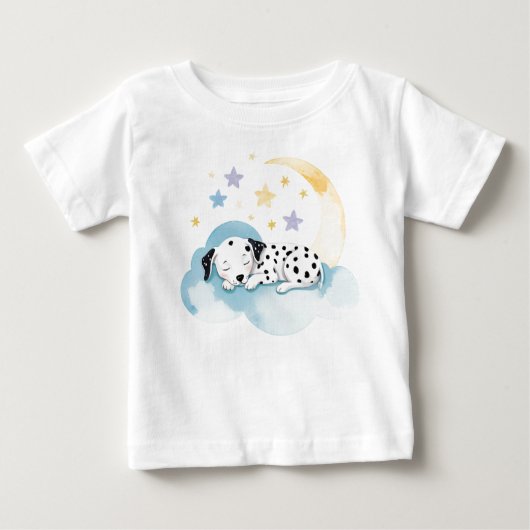 Cute Puppy Dalmatian on the Moon – ベビーTシャツ (正面)