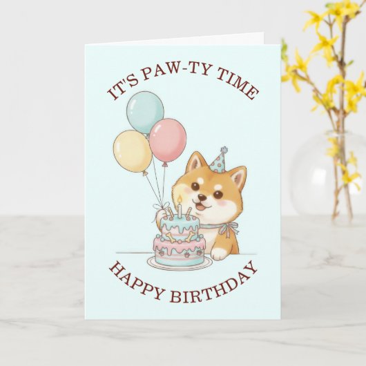 Cute Puppy Dog Birthday カード (黄色い花)