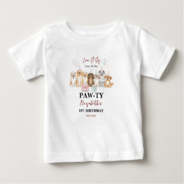 Cute Puppy Dog Boy 1st Birthday | Pawty Time First ベビーTシャツ