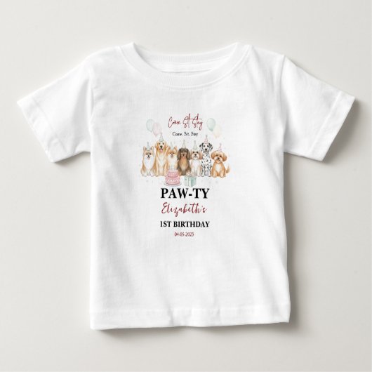 Cute Puppy Dog Boy 1st Birthday | Pawty Time First ベビーTシャツ (正面)