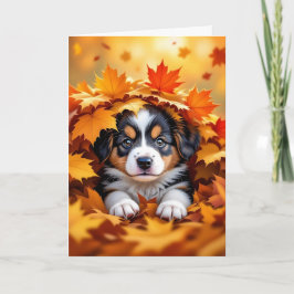 Cute Puppy Dog in Fall Leaves カード
