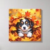 Cute Puppy Dog in Fall Leaves キャンバスプリント (正面)