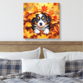 Cute Puppy Dog in Fall Leaves キャンバスプリント (インサイチュ (寝室))