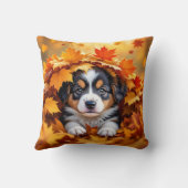 Cute Puppy Dog in Fall Leaves クッション (裏面)