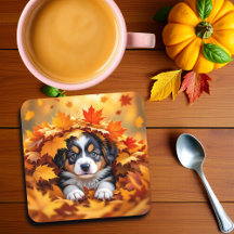Cute Puppy Dog in Fall Leaves