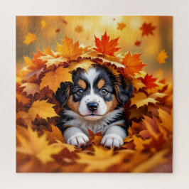 Cute Puppy Dog in Fall Leaves ジグソーパズル